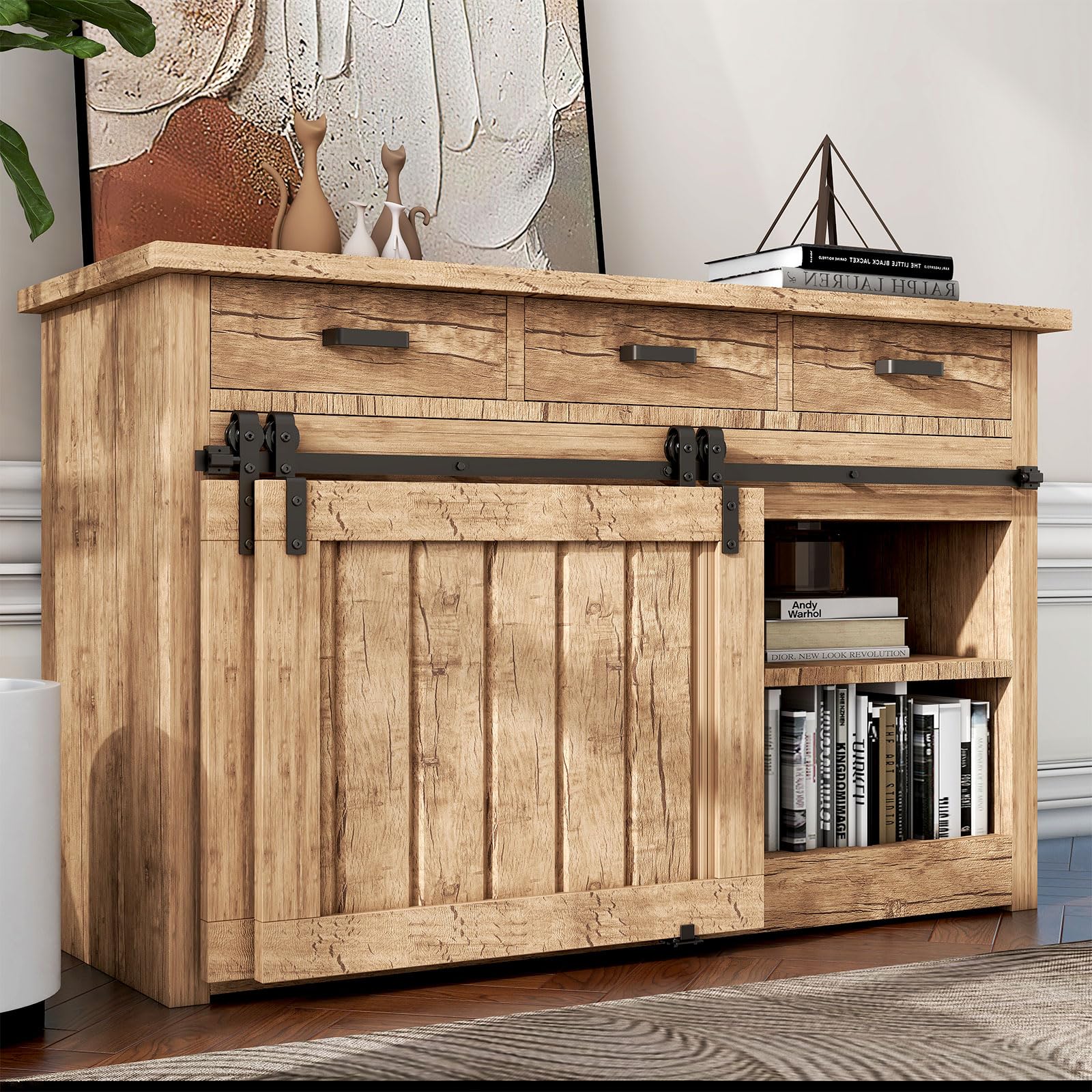 4FT Bypass Mini Barn Door Hardware Kit, Double Super Mini Sliding Barn Door Roller Set, Apply for Storage Window TV Stand Closet(No Cabinet)