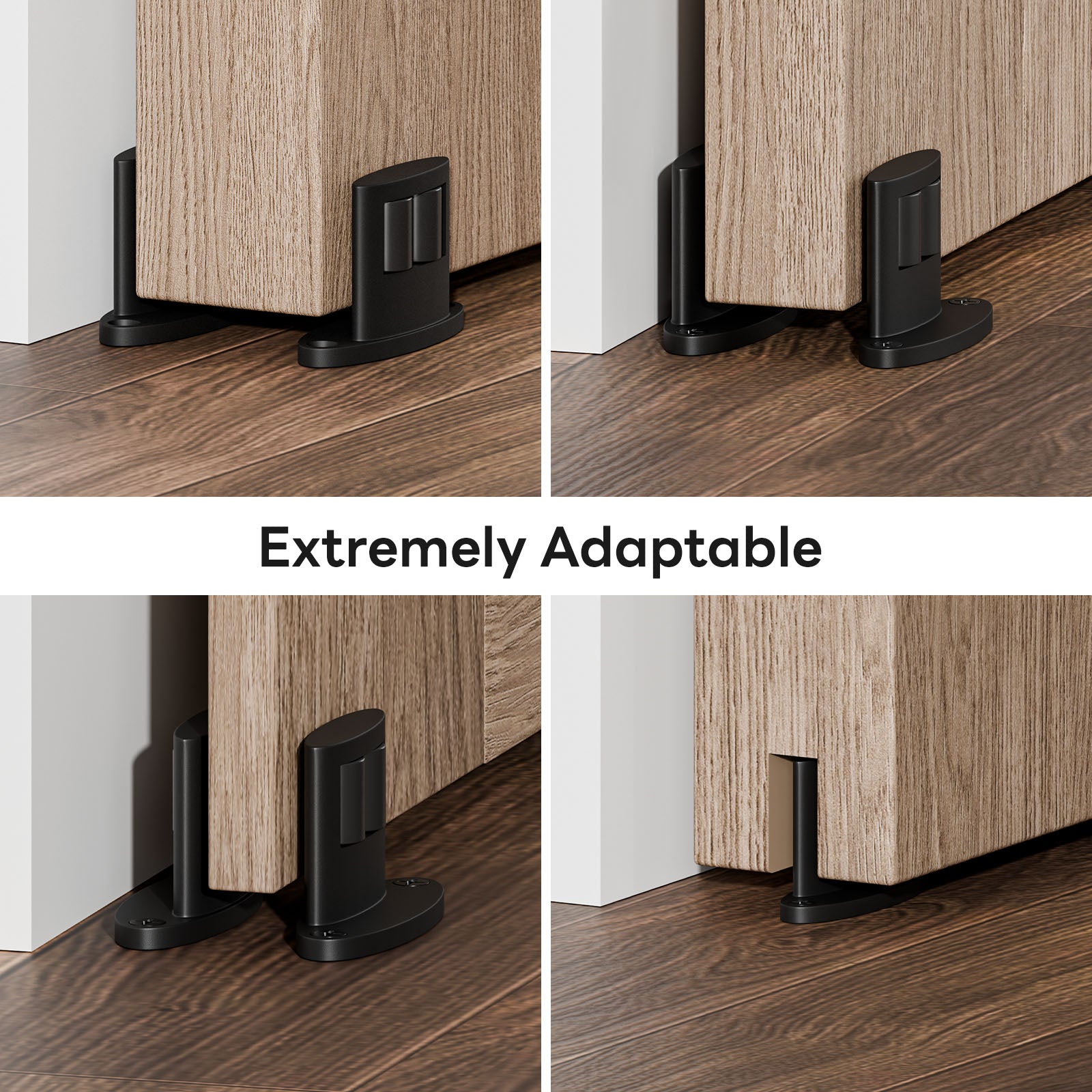 2Pack Sliding Barn Door Bottom Floor Guide, Double-Sided Roller Design, Aluminum Alloy with Smooth Roller, Sliding Door Guides Floor Mount, Black