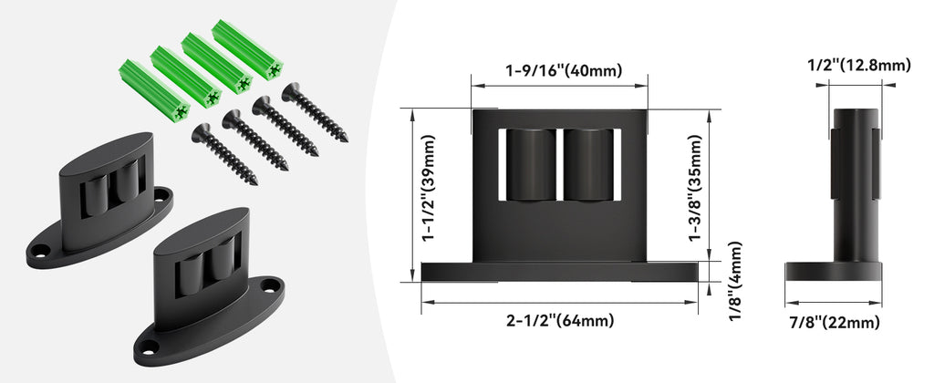 2Pack Sliding Barn Door Bottom Floor Guide, Double-Sided Roller Design, Aluminum Alloy with Smooth Roller, Sliding Door Guides Floor Mount, Black