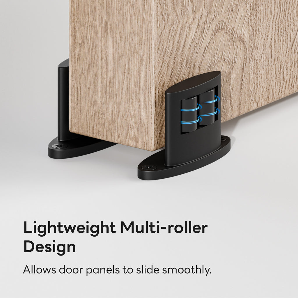 2Pack Sliding Barn Door Bottom Floor Guide, Double-Sided Roller Design, Aluminum Alloy with Smooth Roller, Sliding Door Guides Floor Mount, Black