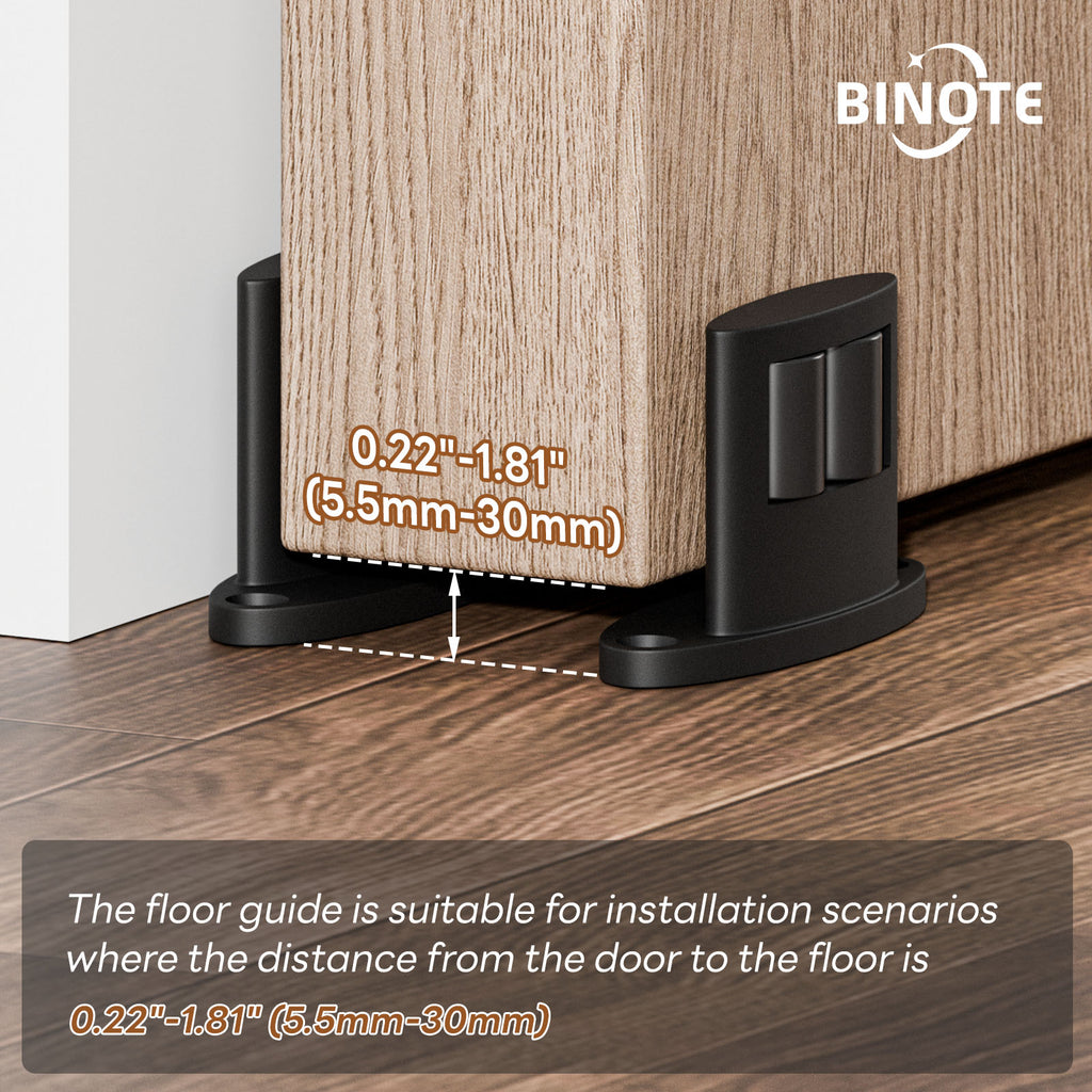 2Pack Sliding Barn Door Bottom Floor Guide, Double-Sided Roller Design, Aluminum Alloy with Smooth Roller, Sliding Door Guides Floor Mount, Black