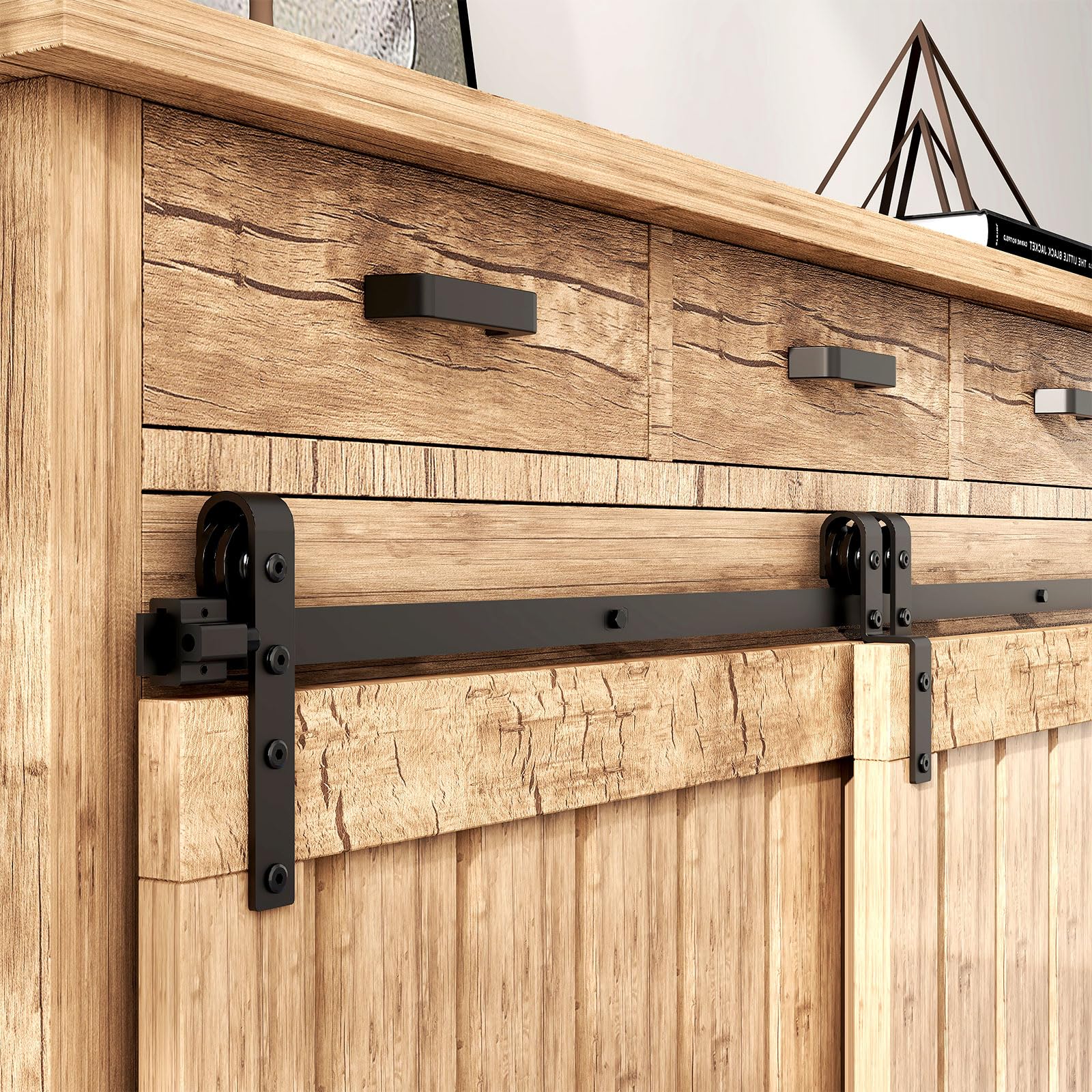 3.5FT Bypass Mini Barn Door Hardware Kit, Double Super Mini Sliding Barn Door Roller Set, Apply for Storage Window TV Stand Closet(No Cabinet)