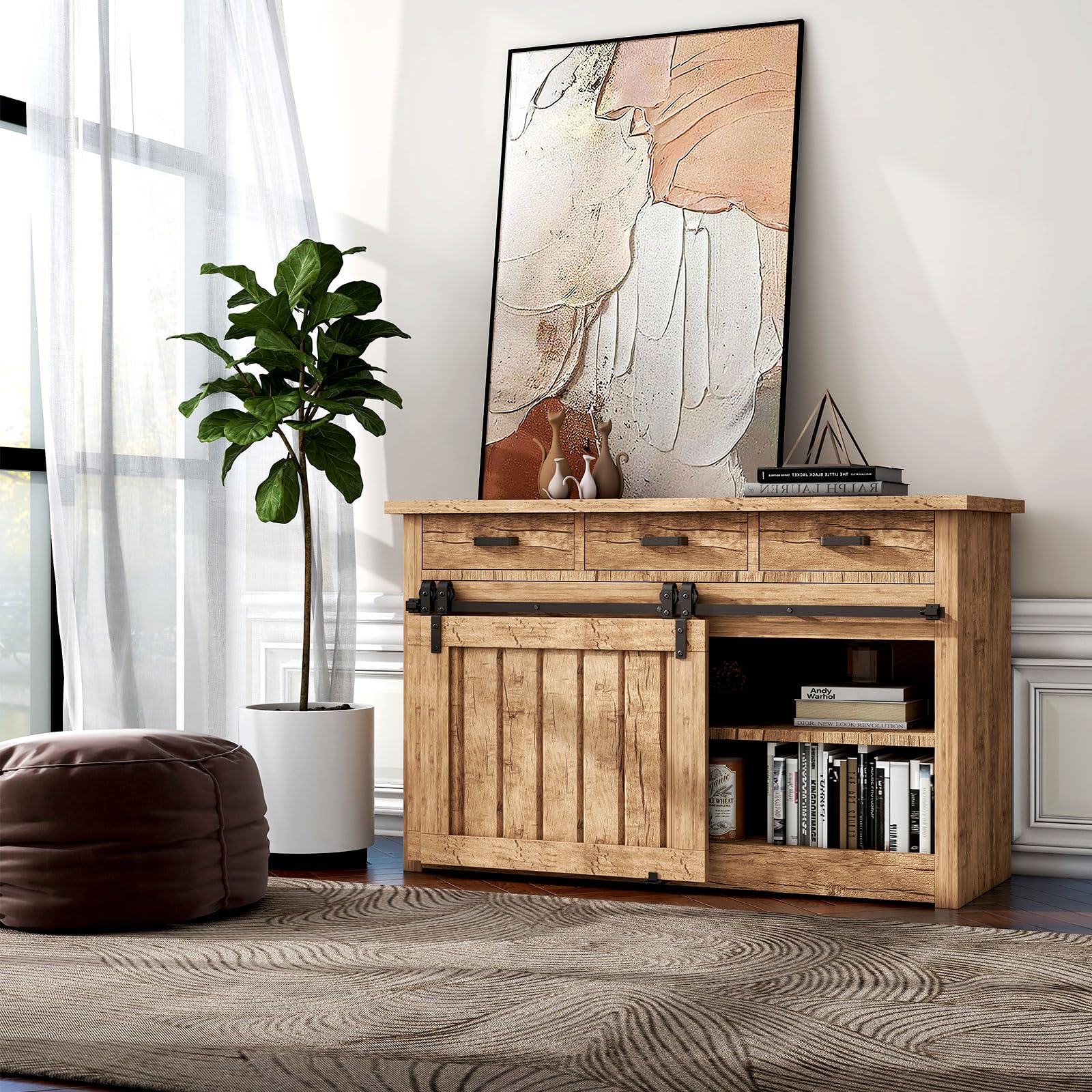 4.5FT Bypass Mini Barn Door Hardware Kit, Double Super Mini Sliding Barn Door Roller Set, Apply for Storage Window TV Stand Closet(No Cabinet)