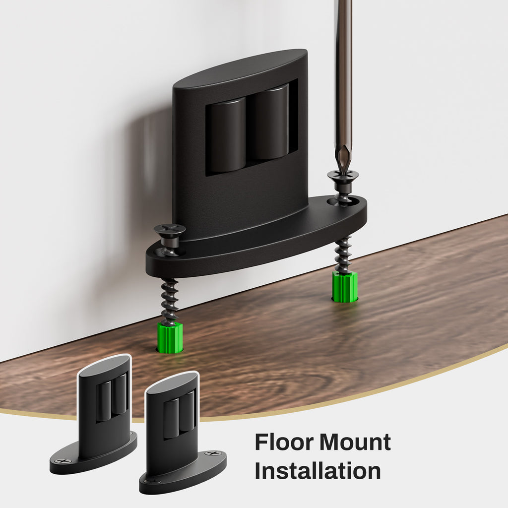 2Pack Sliding Barn Door Bottom Floor Guide, Double-Sided Roller Design, Aluminum Alloy with Smooth Roller, Sliding Door Guides Floor Mount, Black