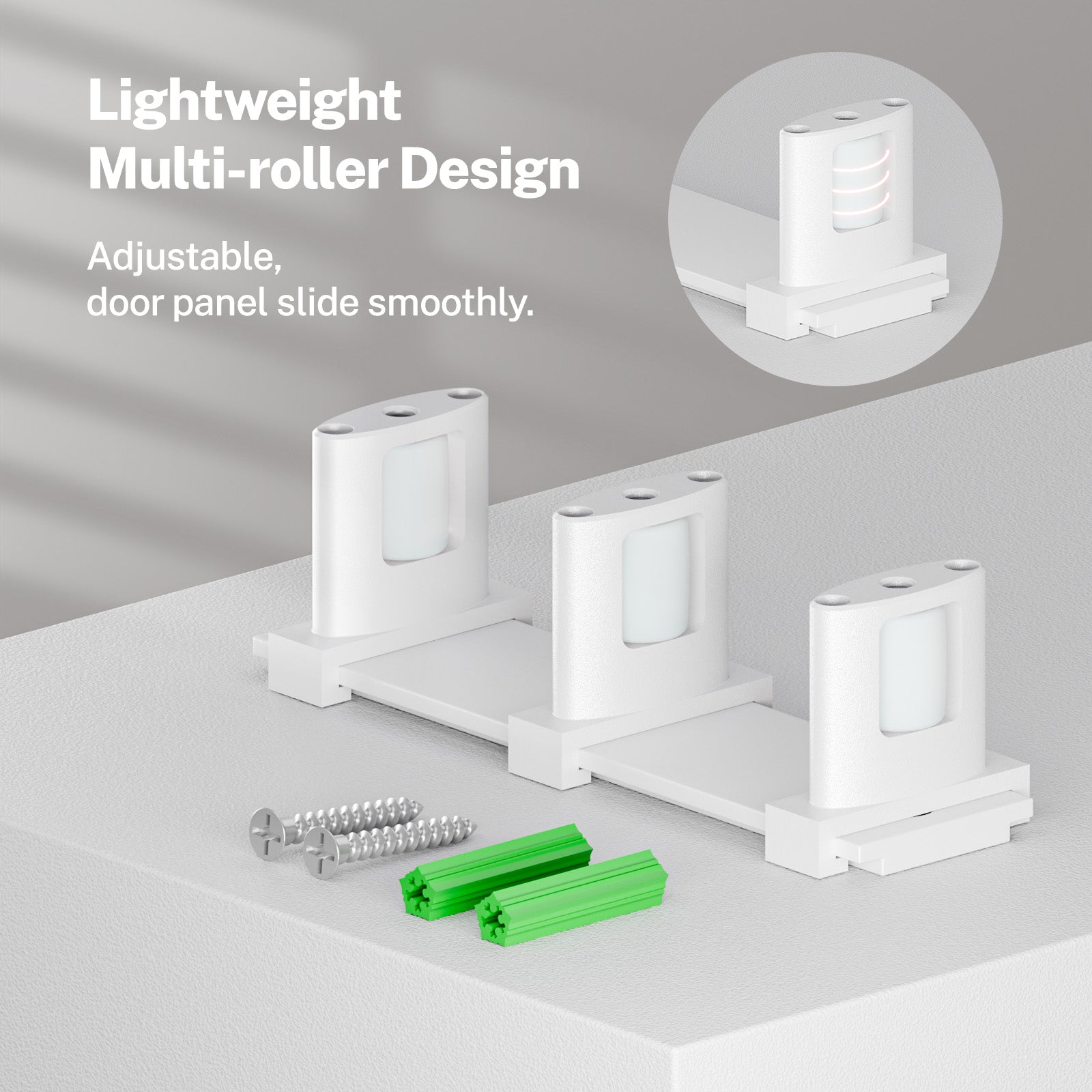 Sliding Closet Door Floor Guide, Sliding Door Guides Floor Mount for Double Bypass Door, Update Adjustable 3-Roller Design