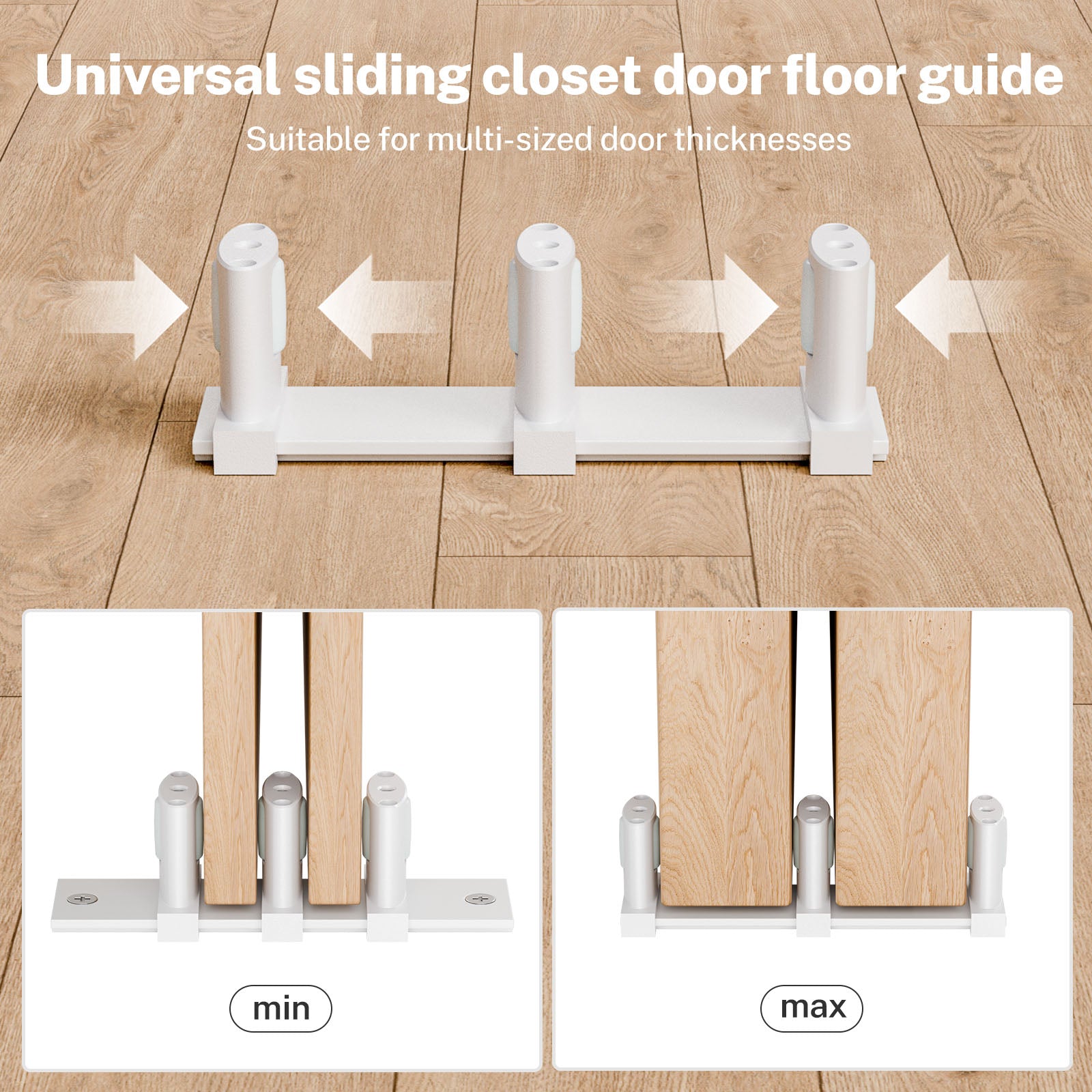 Sliding Closet Door Floor Guide, Sliding Door Guides Floor Mount for Double Bypass Door, Update Adjustable 3-Roller Design