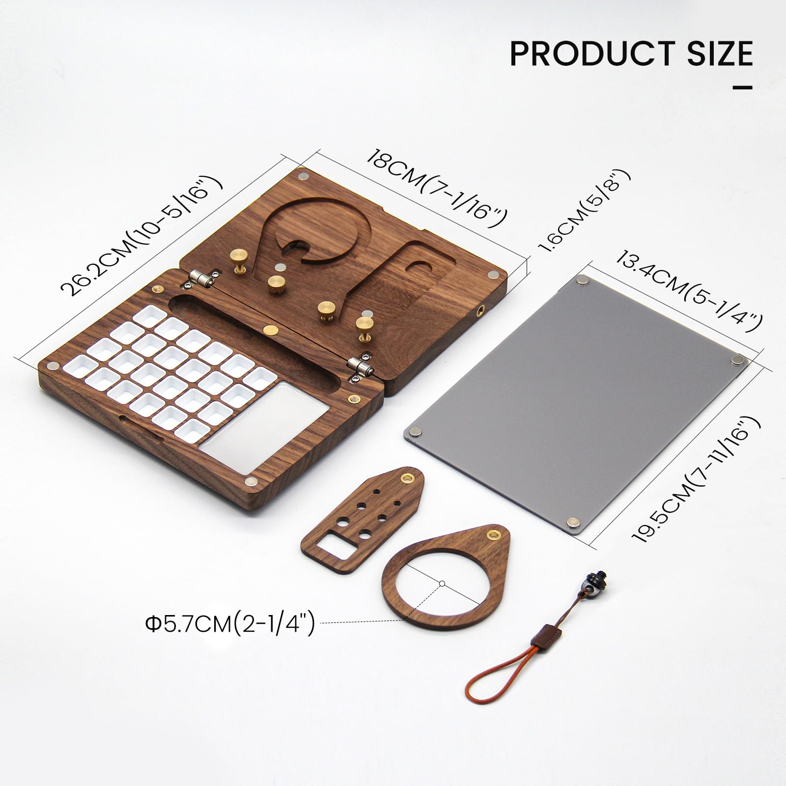 24 Empty Half Pans Wooden Paint Palette, Travel Watercolor Palette, Black Walnut Watercolor Easel with Pen Holder and Cup Holder, Upgraded Style (No Paint or Stand)