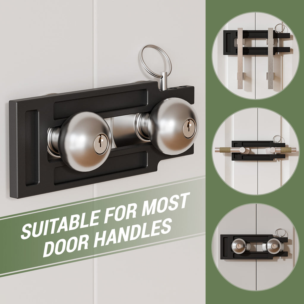 French Door Lock for Double Doors, Adjustable Double Door Lock for Home Security Prevent Kick Ins, 3 Pin Slots for Various Knob Width