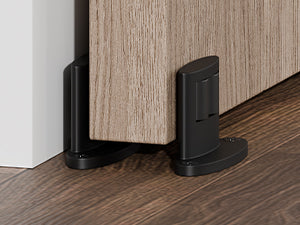 2Pack Sliding Barn Door Bottom Floor Guide, Double-Sided Roller Design, Aluminum Alloy with Smooth Roller, Sliding Door Guides Floor Mount, Black