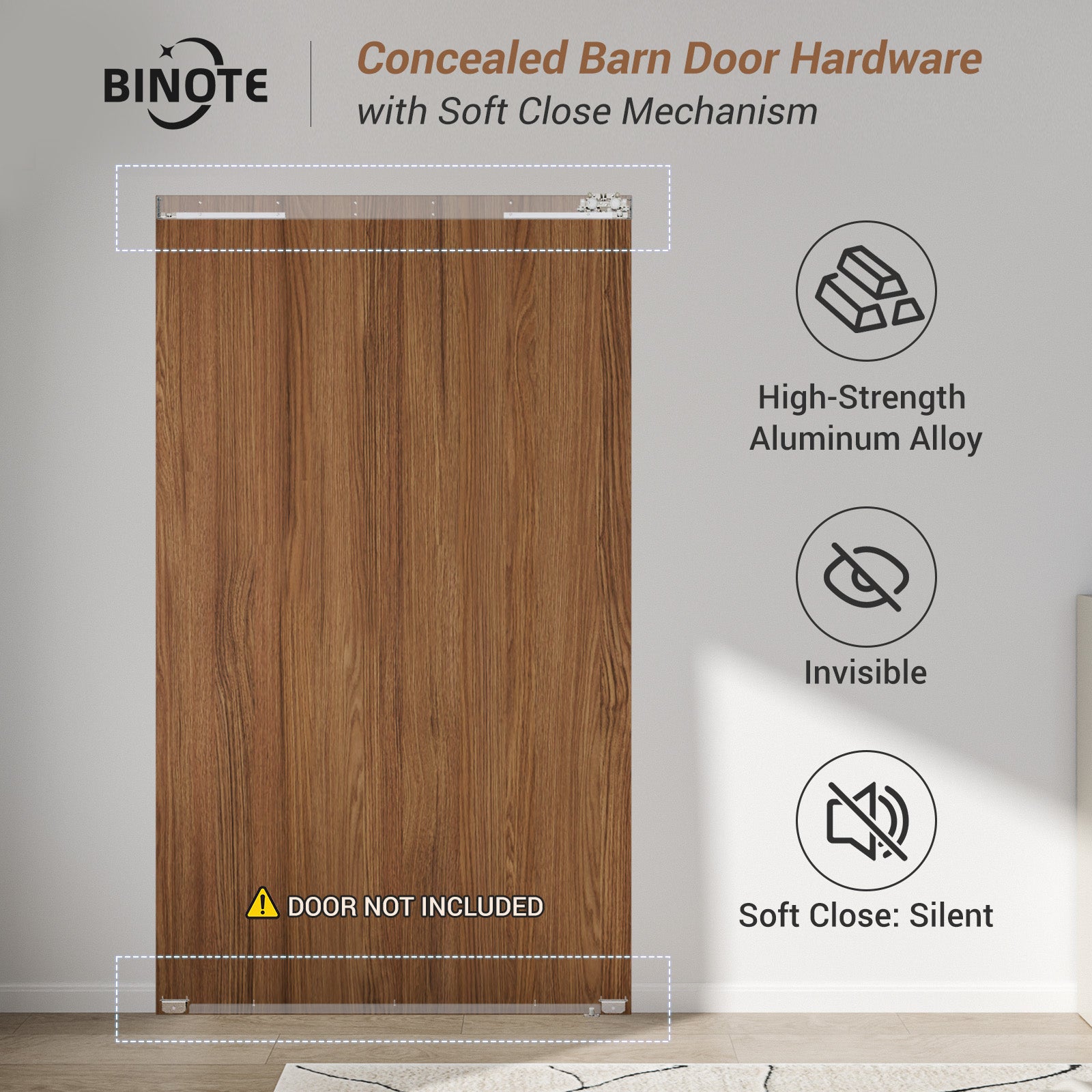 Concealed Sliding Barn Door Hardware with Soft Close Mechanism, Trackless Sliding Door Kit, Aluminum Hidden Track for Interior Wooden Door (Door is Not Included)