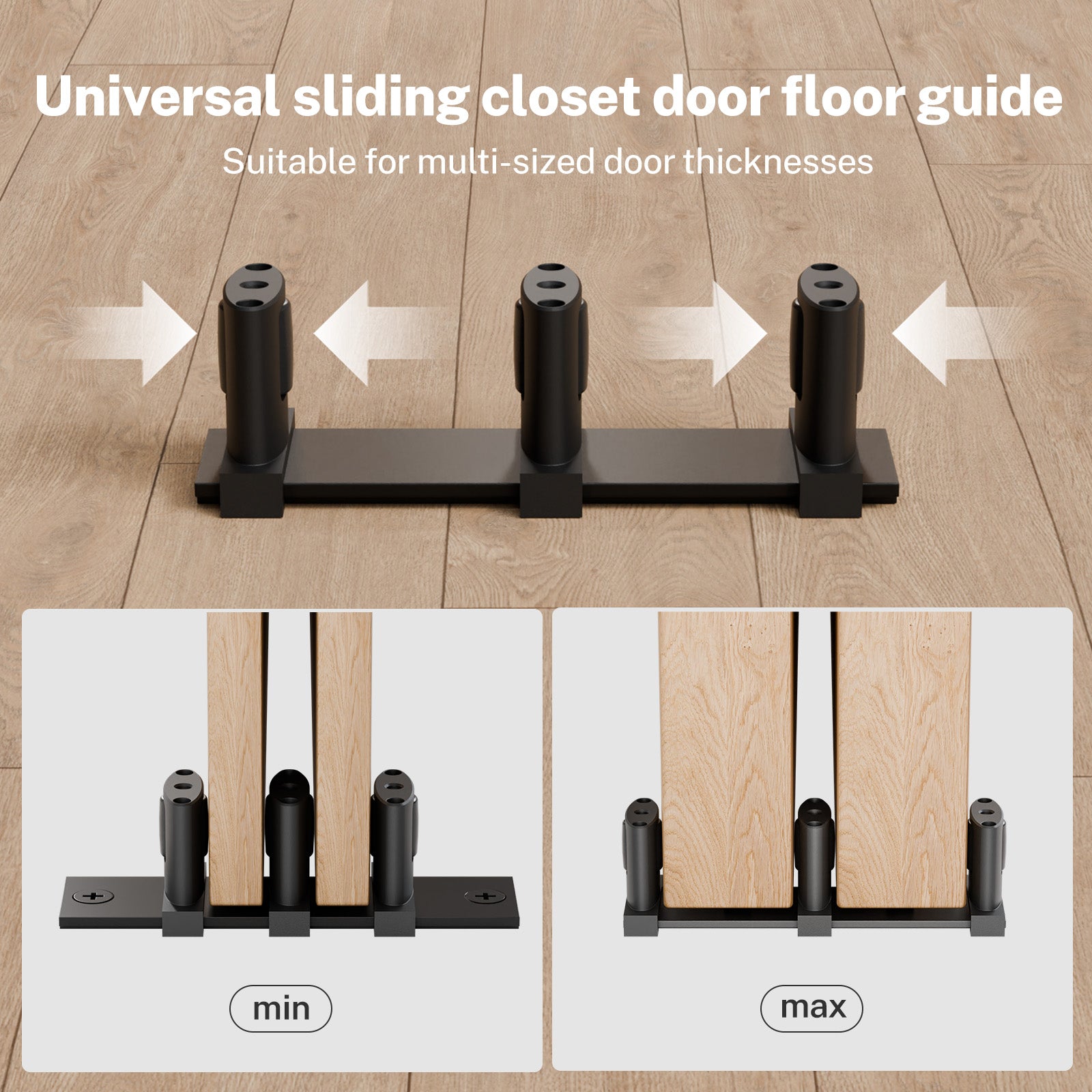 Sliding Closet Door Floor Guide, Sliding Door Guides Floor Mount for Double Bypass Door, Update Adjustable 3-Roller Design