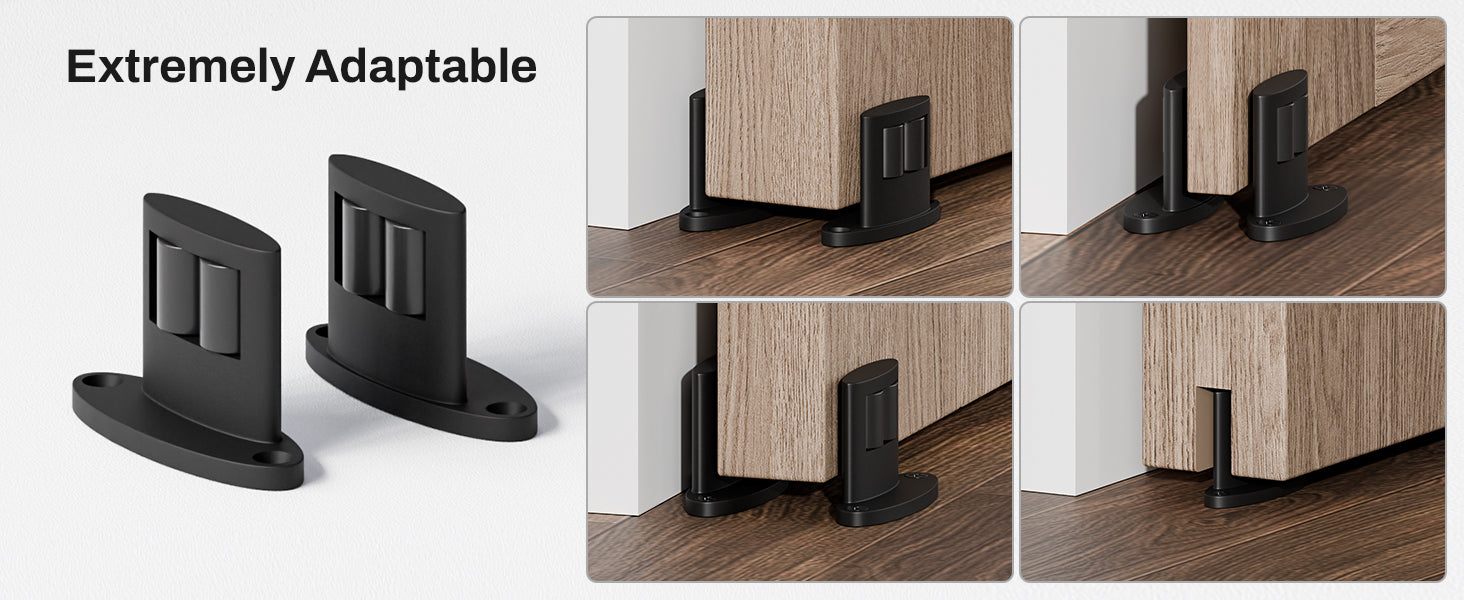 2Pack Sliding Barn Door Bottom Floor Guide, Double-Sided Roller Design, Aluminum Alloy with Smooth Roller, Sliding Door Guides Floor Mount, Black