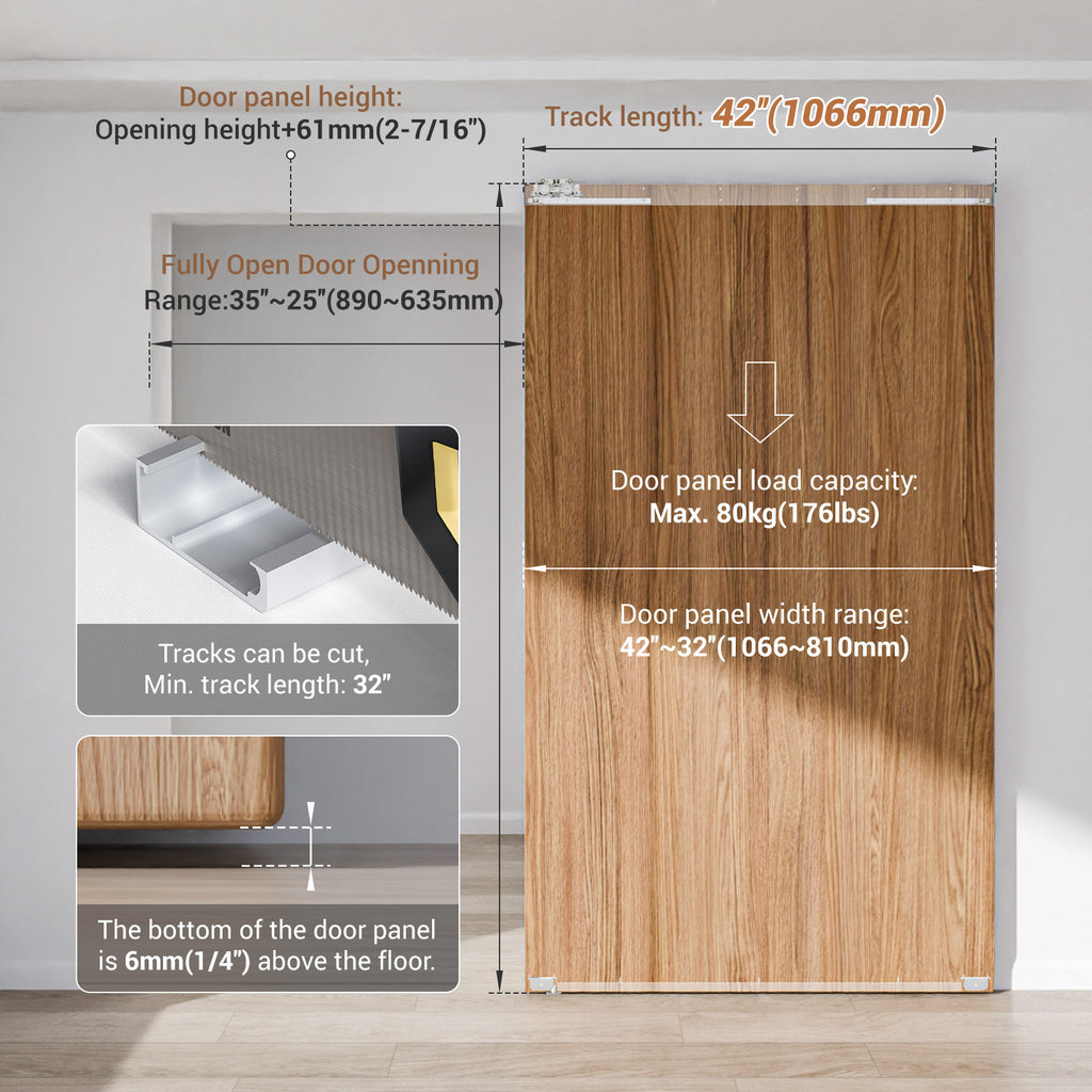 Concealed Sliding Barn Door Hardware with Soft Close Mechanism, Trackless Sliding Door Kit, Aluminum Hidden Track for Interior Wooden Door (Door is Not Included)