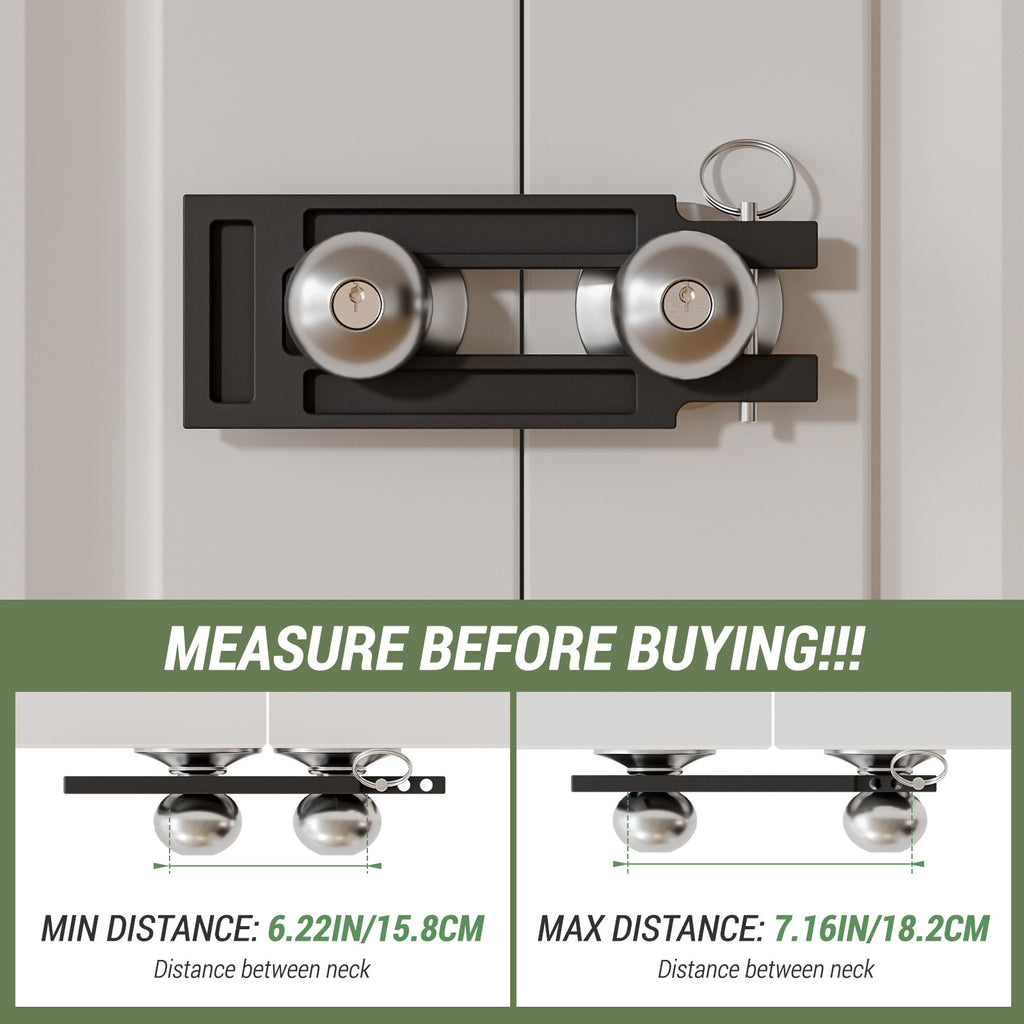 French Door Lock for Double Doors, Adjustable Double Door Lock for Home Security Prevent Kick Ins, 3 Pin Slots for Various Knob Width