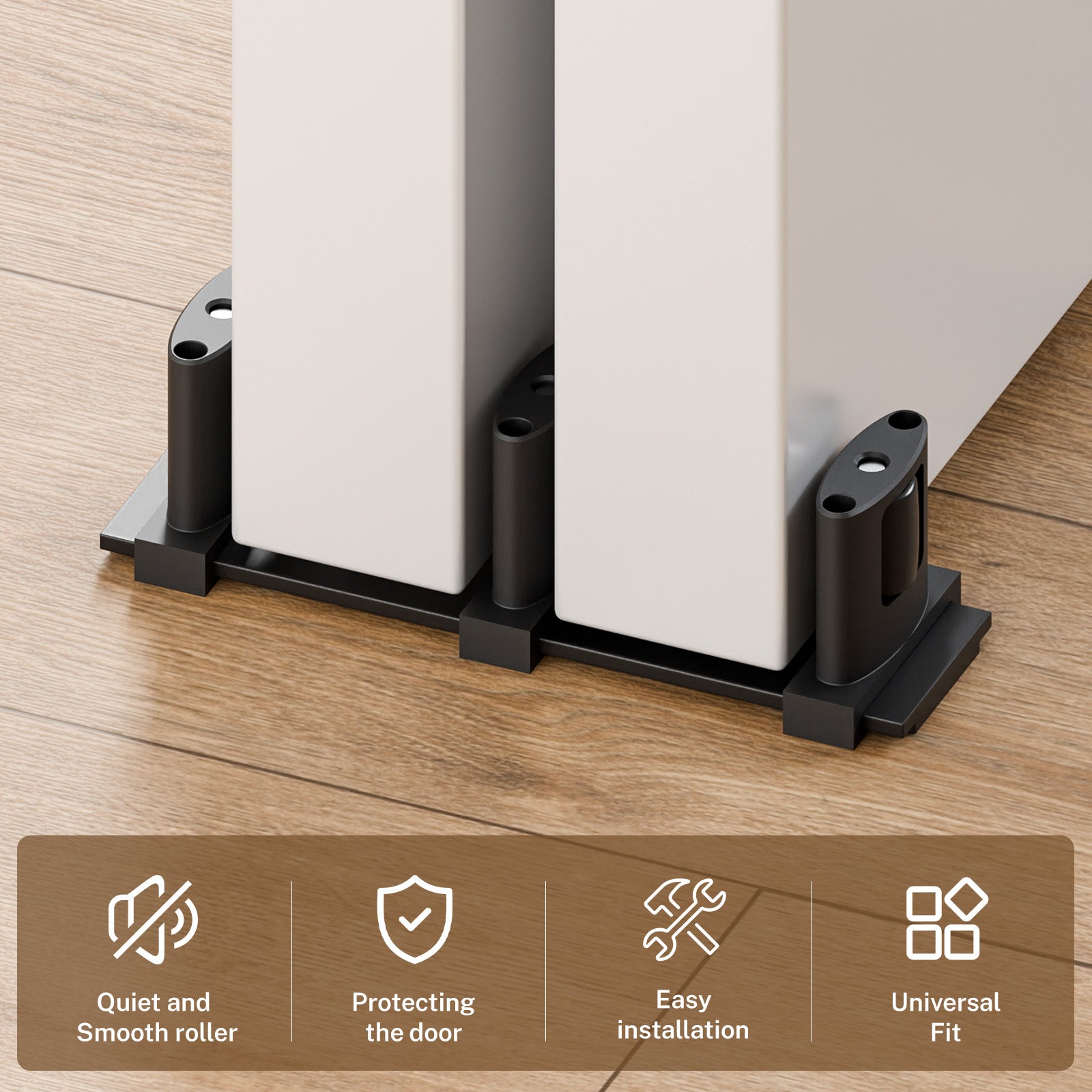 Sliding Closet Door Floor Guide, Sliding Door Guides Floor Mount for Double Bypass Door, Update Adjustable 3-Roller Design