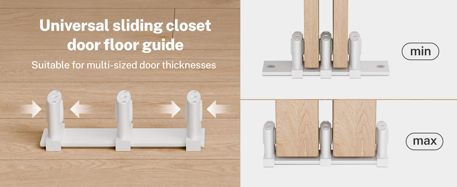 Sliding Closet Door Floor Guide, Sliding Door Guides Floor Mount for Double Bypass Door, Update Adjustable 3-Roller Design
