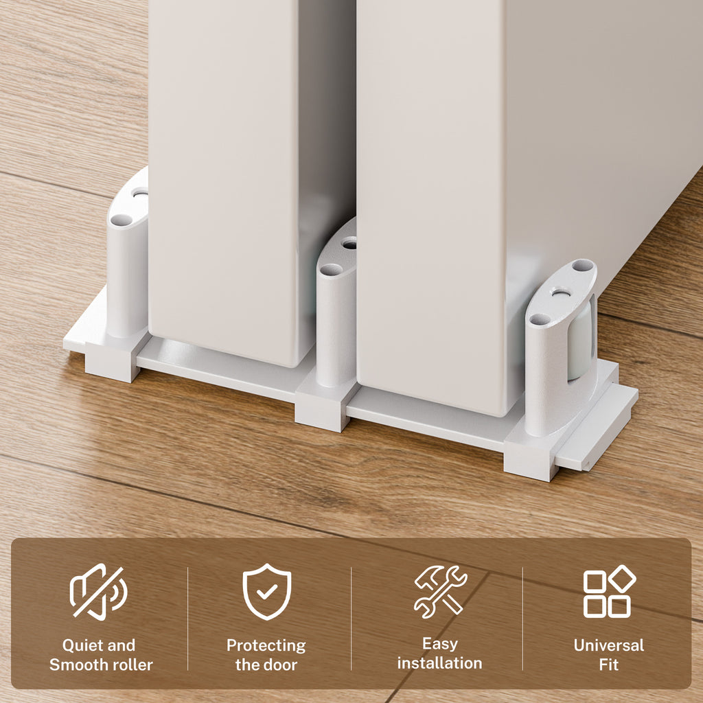Sliding Closet Door Floor Guide, Sliding Door Guides Floor Mount for Double Bypass Door, Update Adjustable 3-Roller Design
