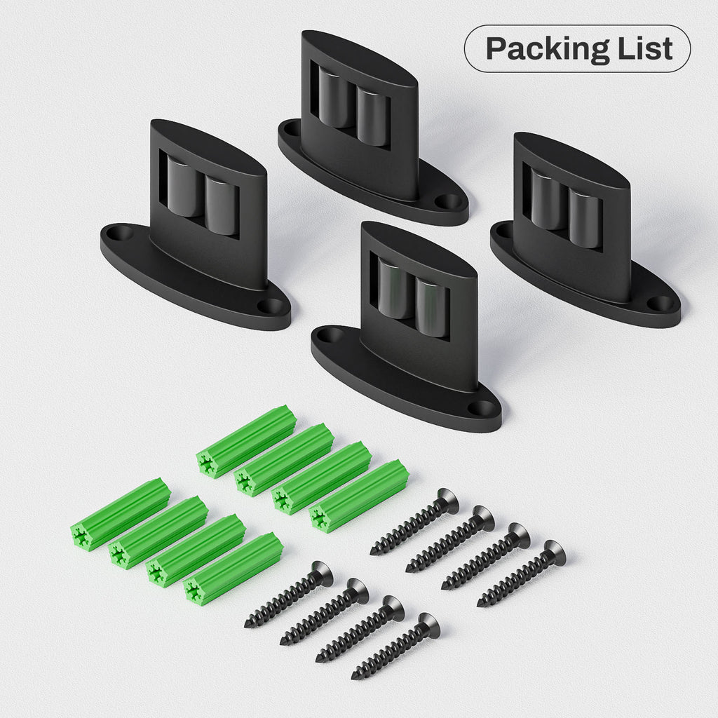 2Pack Sliding Barn Door Bottom Floor Guide, Double-Sided Roller Design, Aluminum Alloy with Smooth Roller, Sliding Door Guides Floor Mount, Black