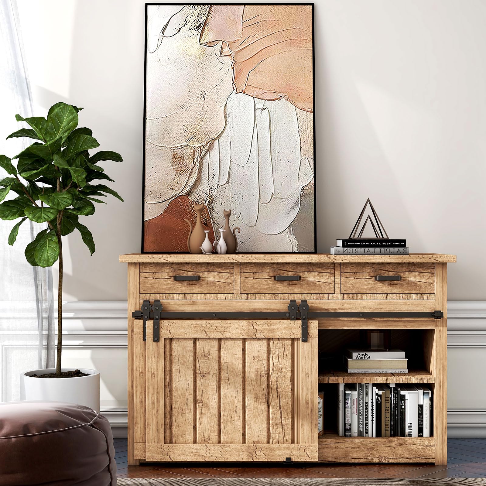 5FT Bypass Mini Barn Door Hardware Kit, Double Super Mini Sliding Barn Door Roller Set, Apply for Storage Window TV Stand Closet(No Cabinet)