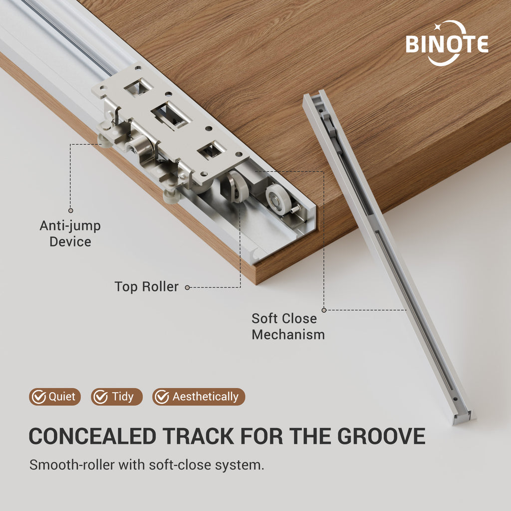 Concealed Sliding Barn Door Hardware with Soft Close Mechanism, Trackless Sliding Door Kit, Aluminum Hidden Track for Interior Wooden Door (Door is Not Included)