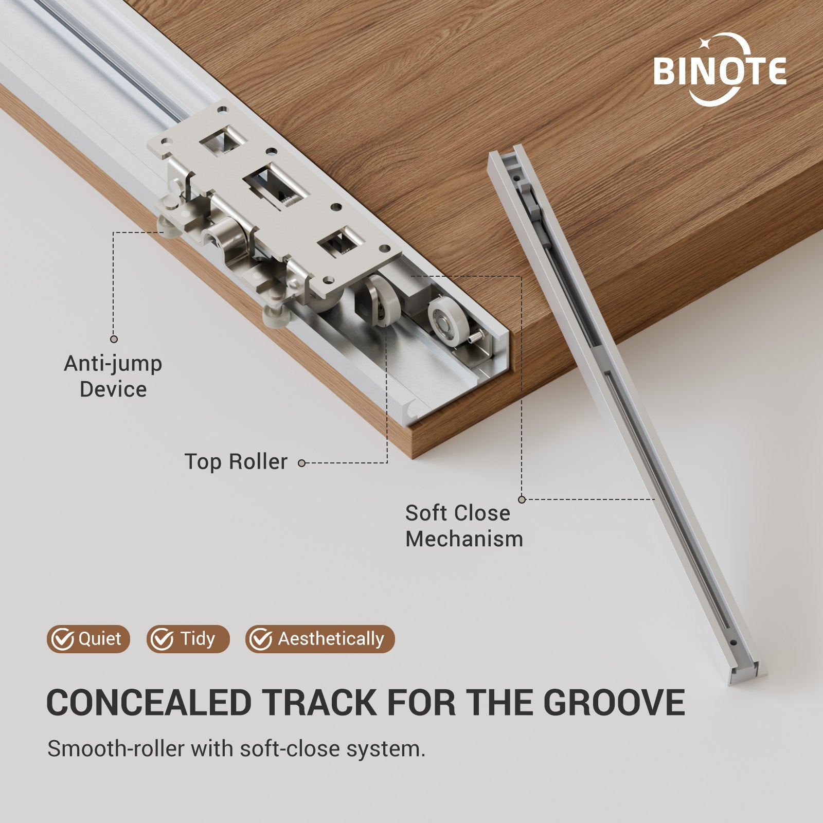 Concealed Sliding Barn Door Hardware with Soft Close Mechanism, Trackless Sliding Door Kit, Aluminum Hidden Track for Interior Wooden Door (Door is Not Included)