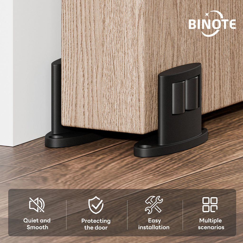 2Pack Sliding Barn Door Bottom Floor Guide, Double-Sided Roller Design, Aluminum Alloy with Smooth Roller, Sliding Door Guides Floor Mount, Black