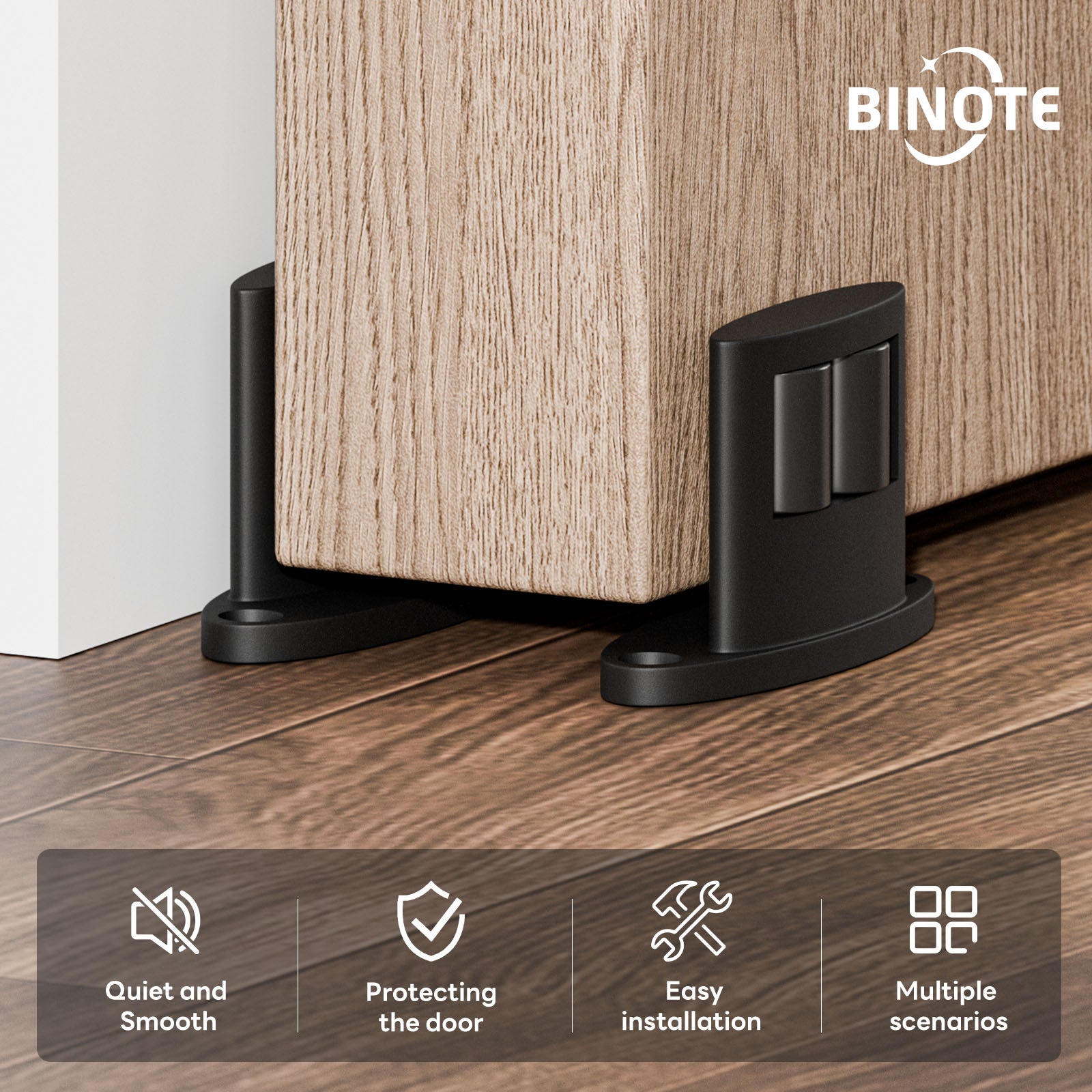 2Pack Sliding Barn Door Bottom Floor Guide, Double-Sided Roller Design, Aluminum Alloy with Smooth Roller, Sliding Door Guides Floor Mount, Black