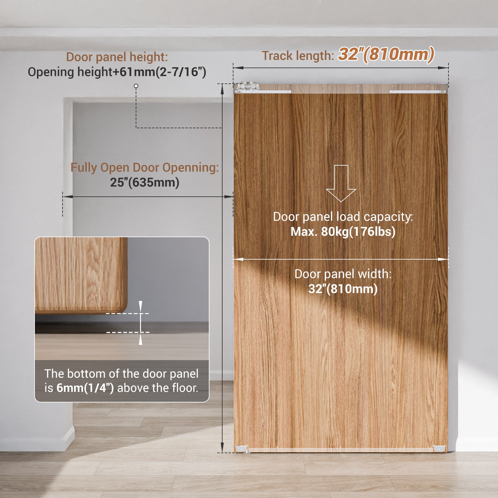 Concealed Sliding Barn Door Hardware with Soft Close Mechanism, Trackless Sliding Door Kit, Aluminum Hidden Track for Interior Wooden Door (Door is Not Included)