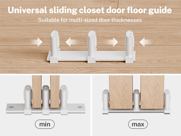 Sliding Closet Door Floor Guide, Sliding Door Guides Floor Mount for Double Bypass Door, Update Adjustable 3-Roller Design
