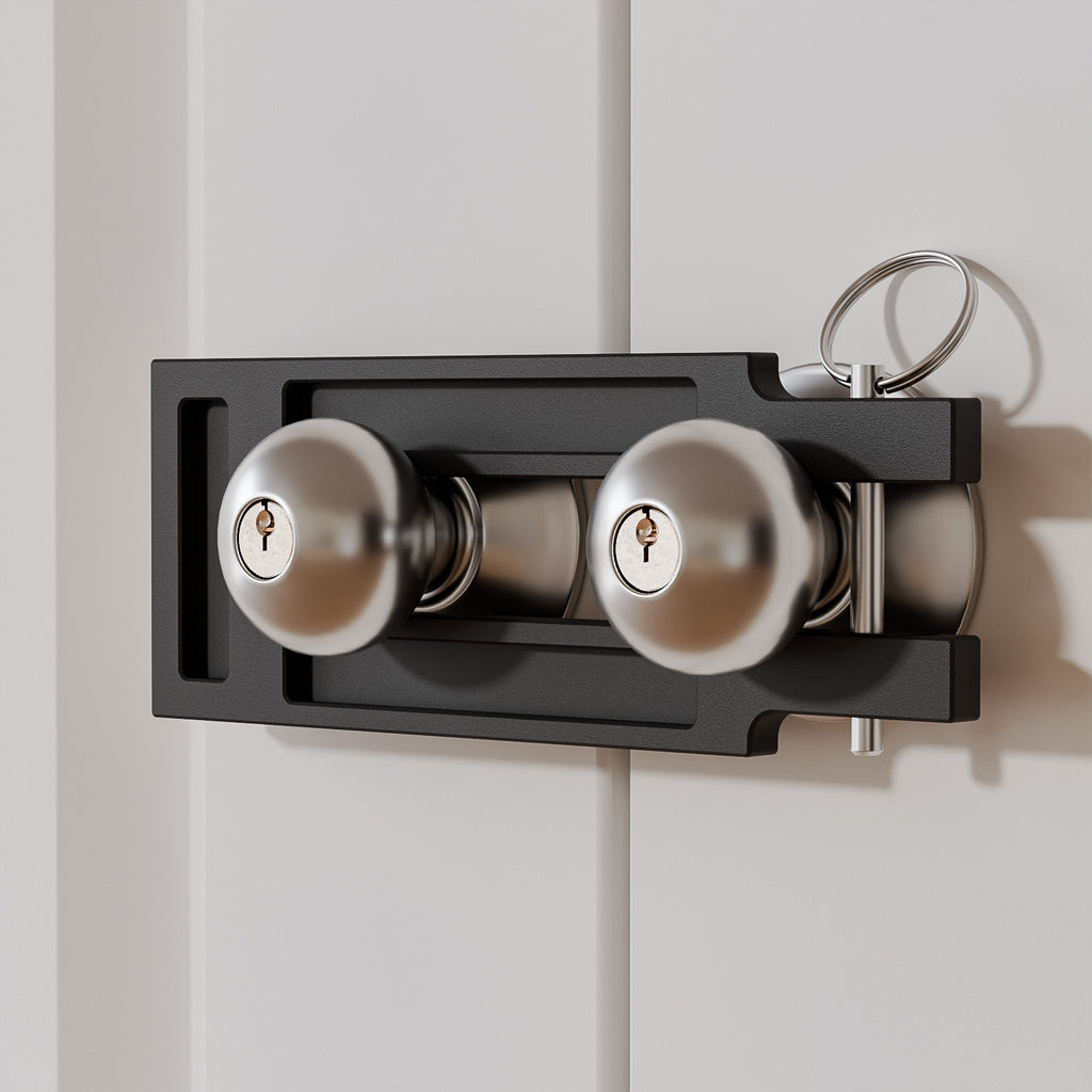 French Door Lock for Double Doors, Adjustable Double Door Lock for Home Security Prevent Kick Ins, 3 Pin Slots for Various Knob Width